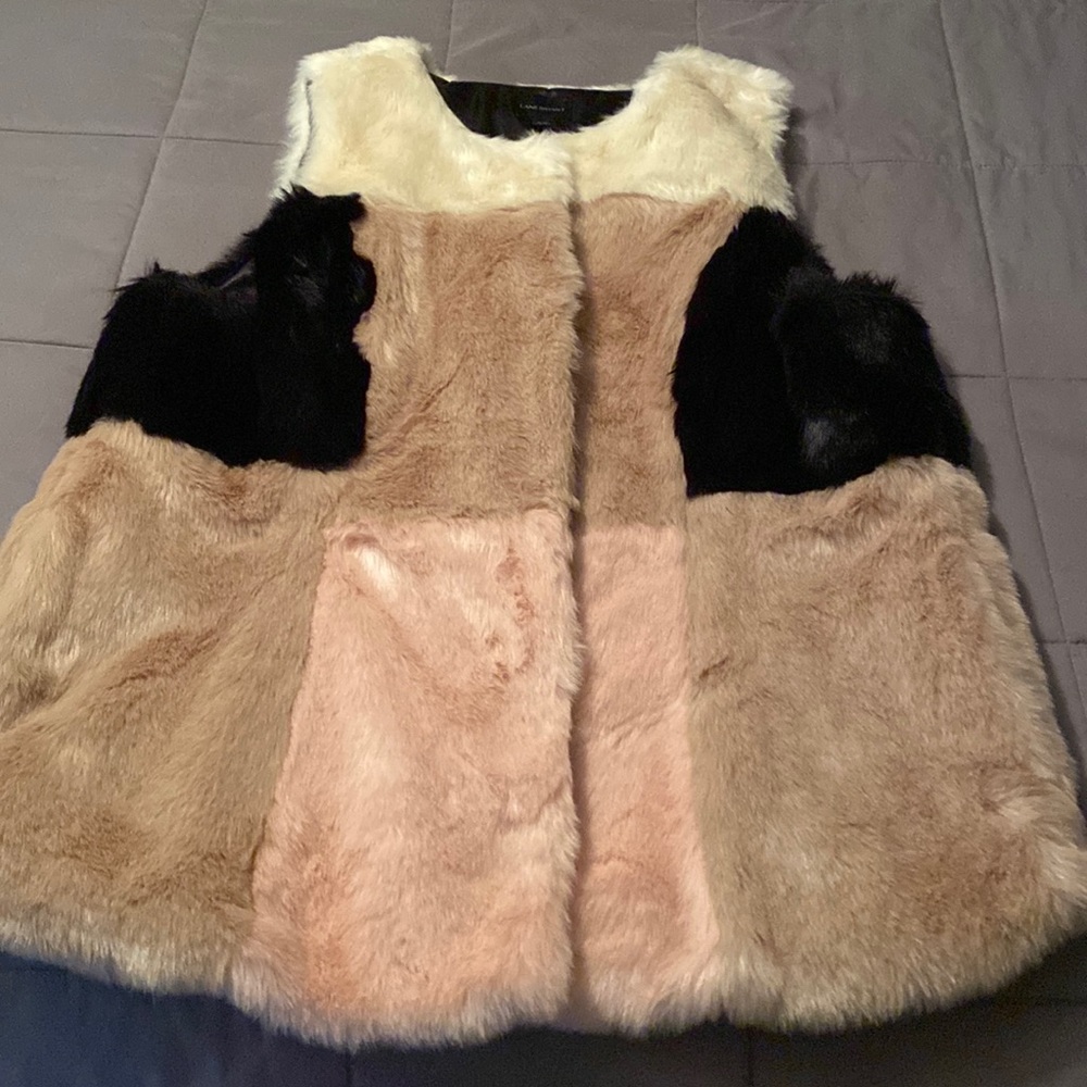 Lane Bryant Faux Fur Patchwork Vest in Cream, Tan, Black